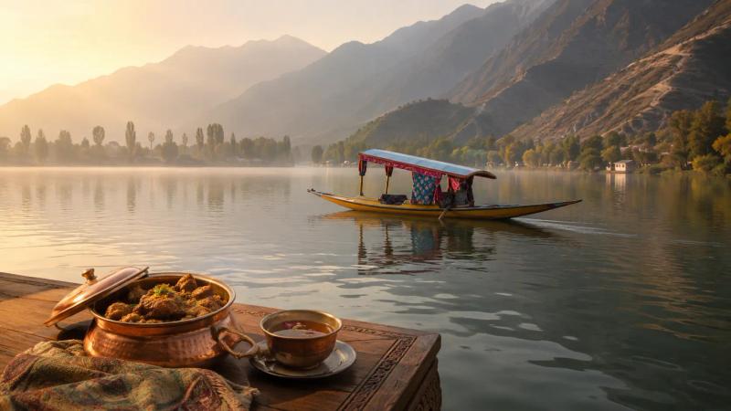 A Kashmir Travel Agency experience featuring a peaceful shikara ride, traditional Kashmiri Wazwan and the scenic beauty of Kashmir.