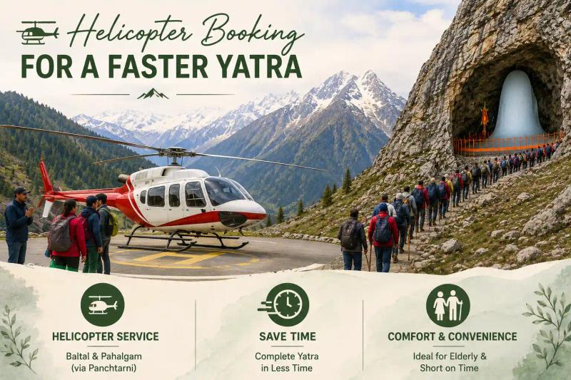 Amarnath Yatra 2026 Kashmir Tour helicopter booking service from Baltal and Pahalgam for a faster and more comfortable pilgrimage experience.