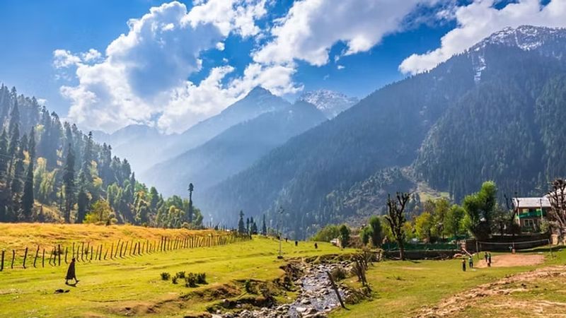 Pahalgam Tourism landscape with mountains and Lidder River view