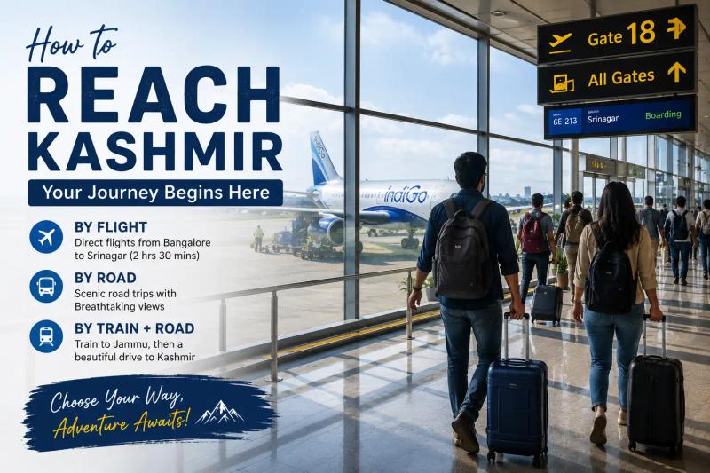 Bangalore Airport departure terminal with travelers and an IndiGo aircraft.