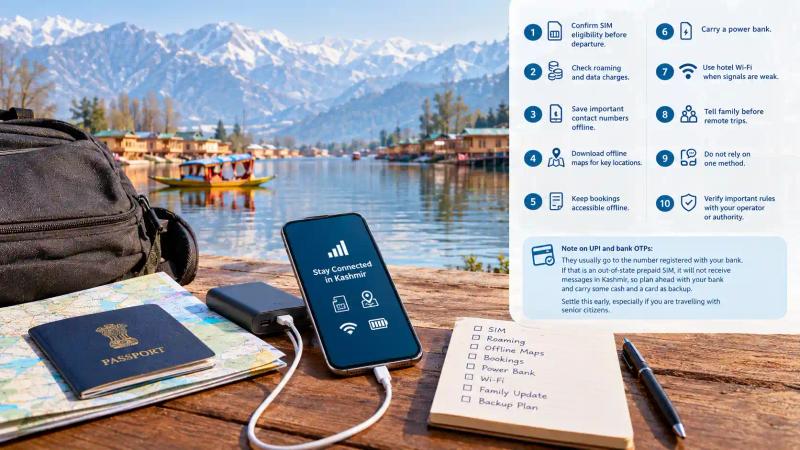 Kashmir SIM card for tourists with essential tips for mobile connectivity, offline maps, roaming and power banks.