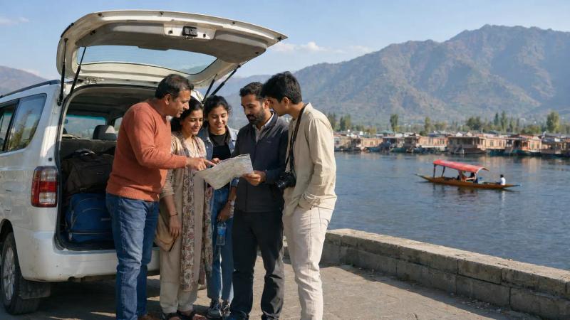 Family planning a Kashmir itinerary after enjoying a Shikara Ride in Srinagar with guidance from a local travel expert.