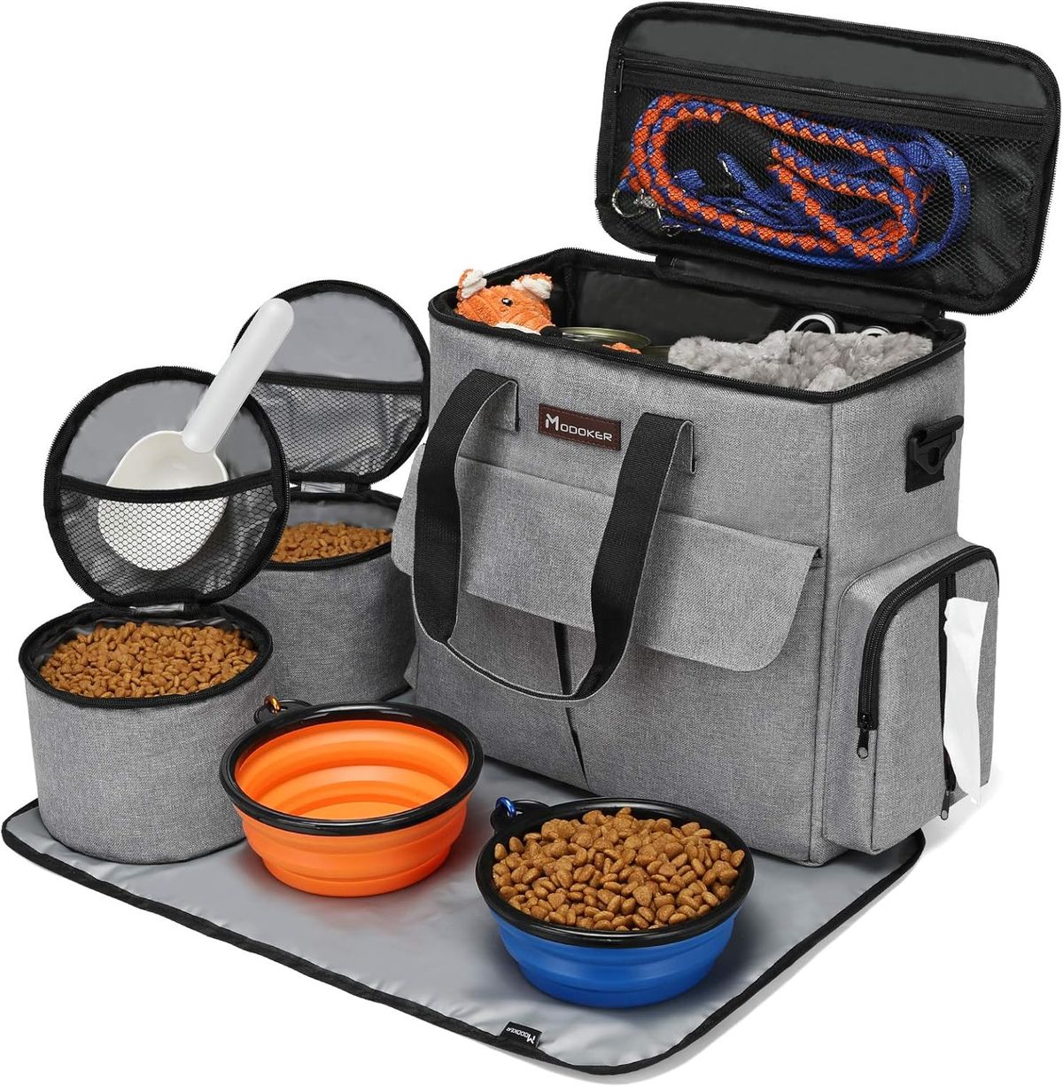 Sac de voyage multifonction pour chien avec rangement pour aliments et gamelles