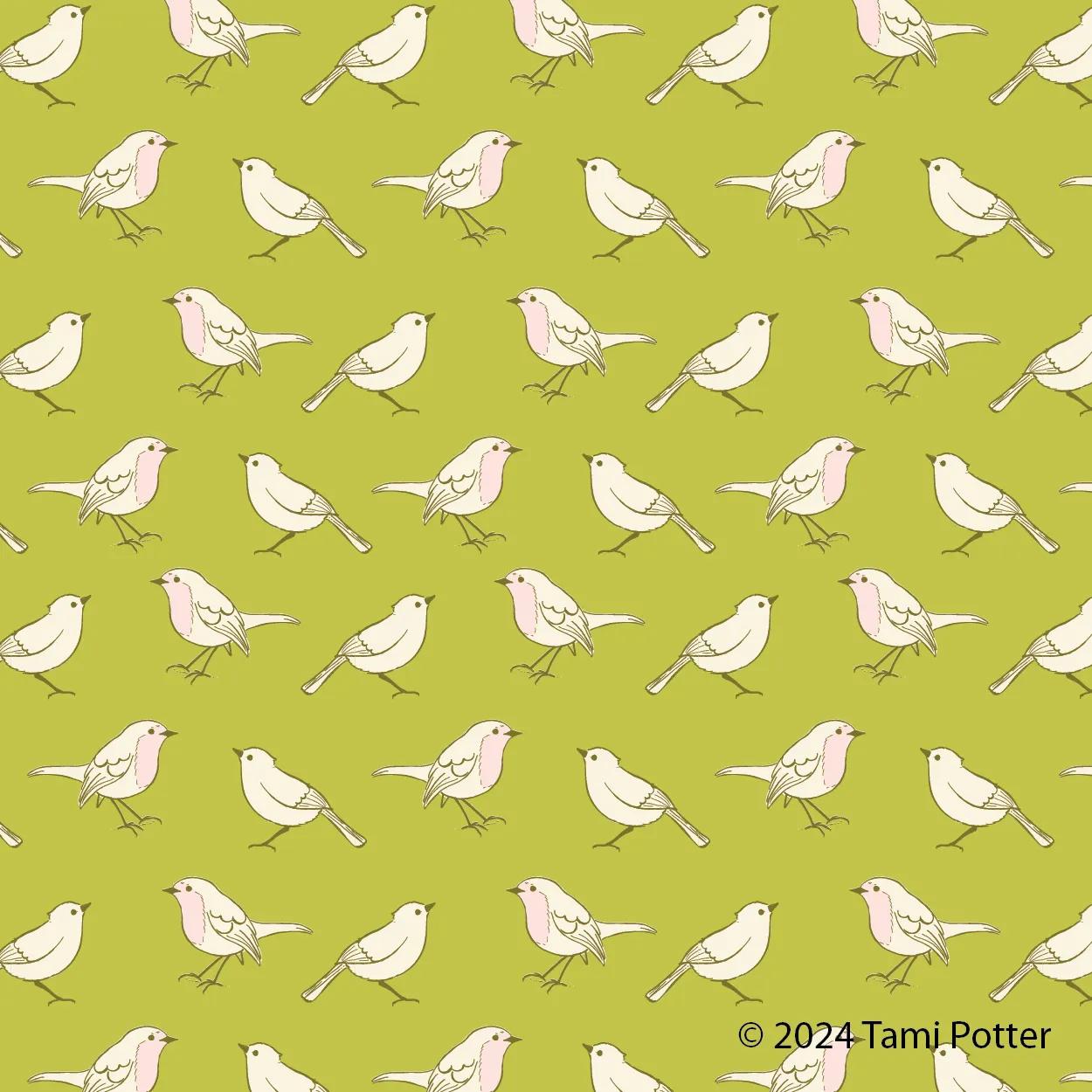 Pink-page repeating pattern of illustrated birds