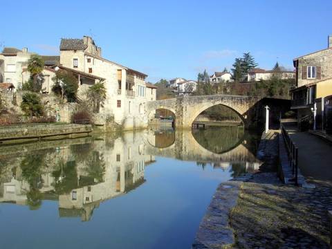 Le Vieux Pont médiéval de Nérac enjambant la Baïse, reliant Grand-Nérac et Petit-Nérac (rive droite pittoresque)