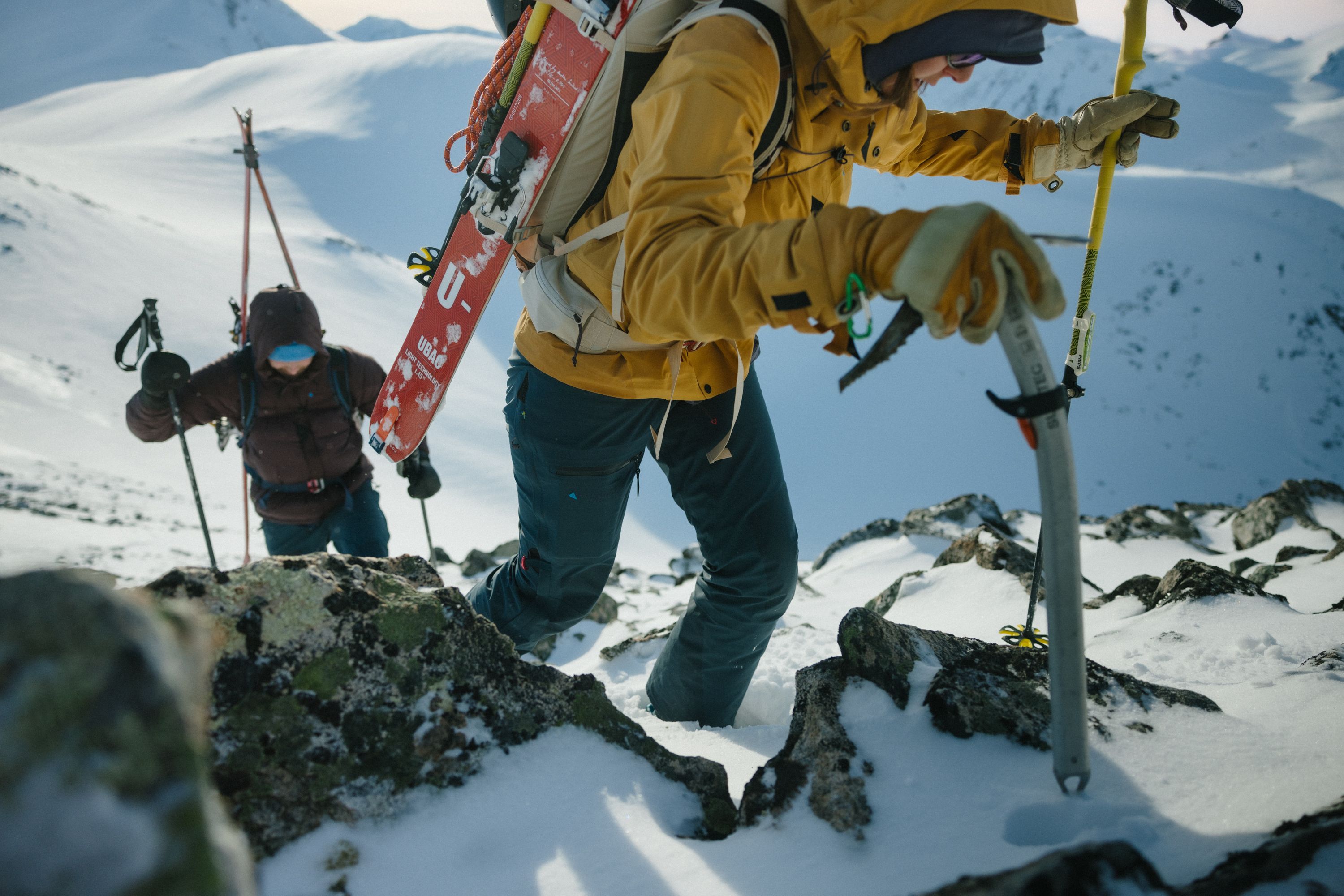Man and woman ski mountaineering