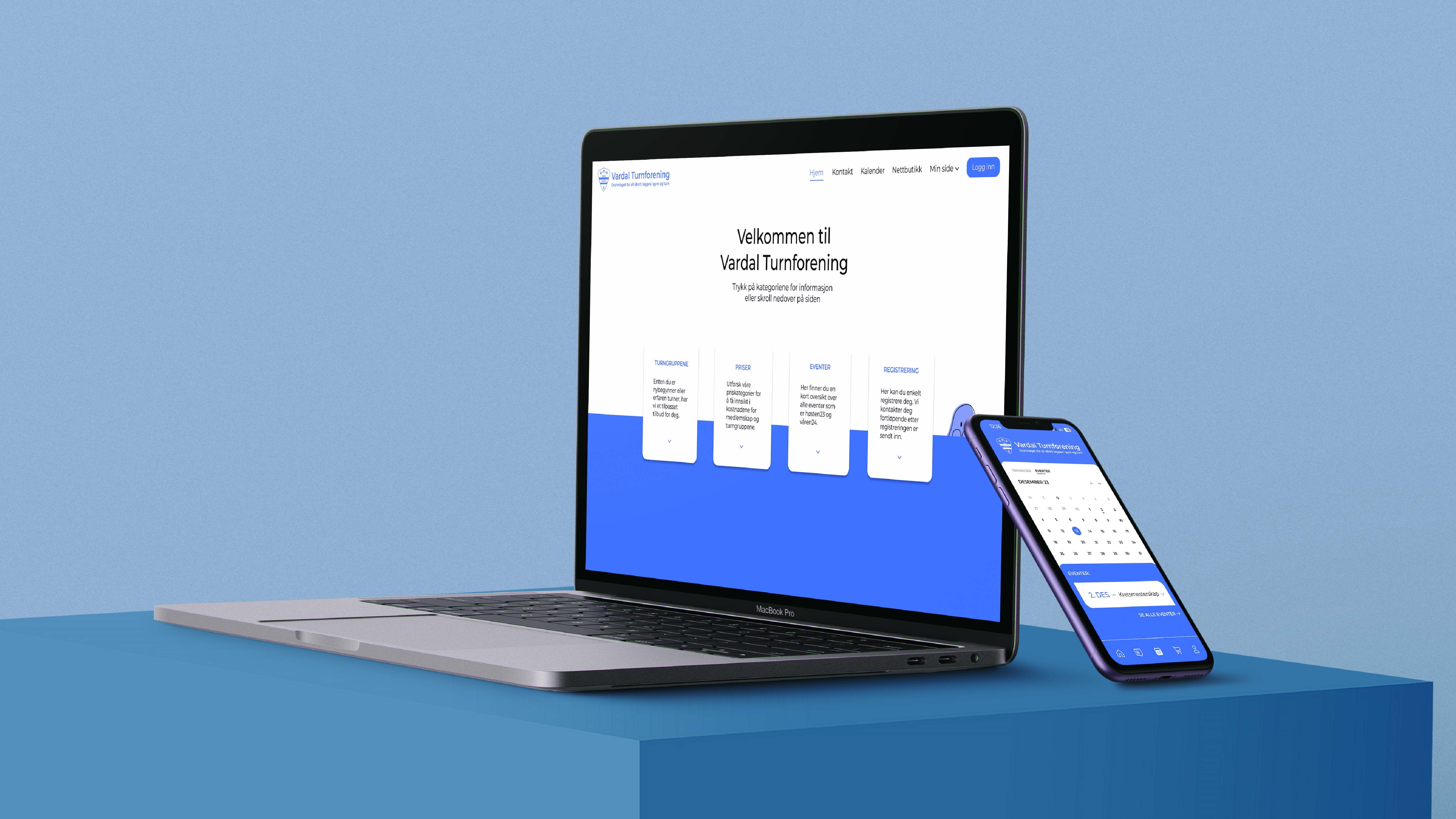 Mockup av nettside og app for Vardal Turnforening