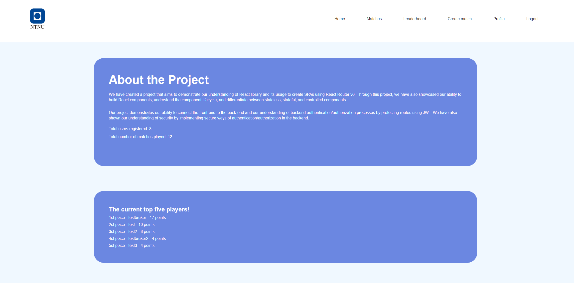 Et screenshot av hjemmesiden som forklarer formålet til nettsiden
