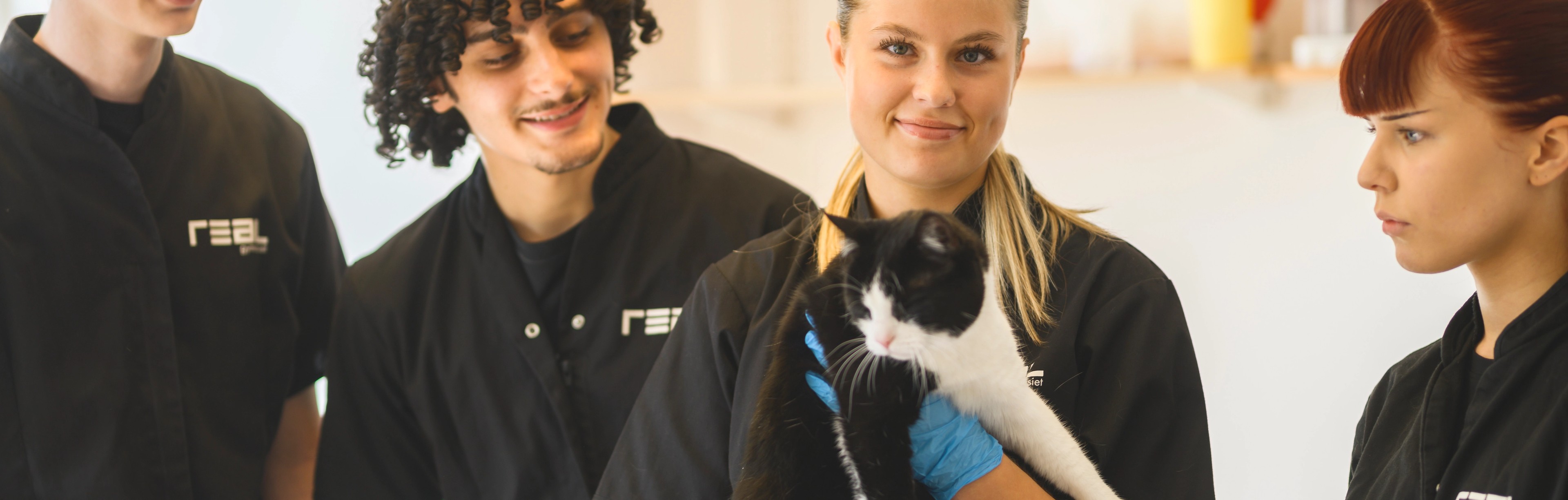 Gymnasieelever med katt