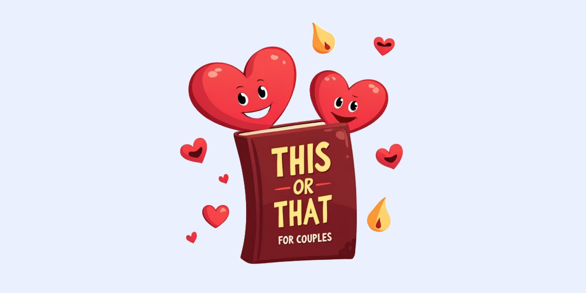 illustration of hearts with this or that questions for couples