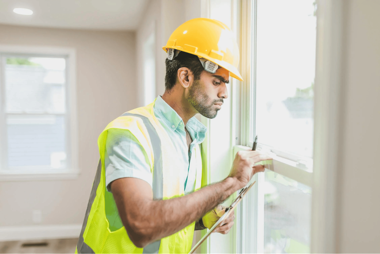 contractor measuring a window