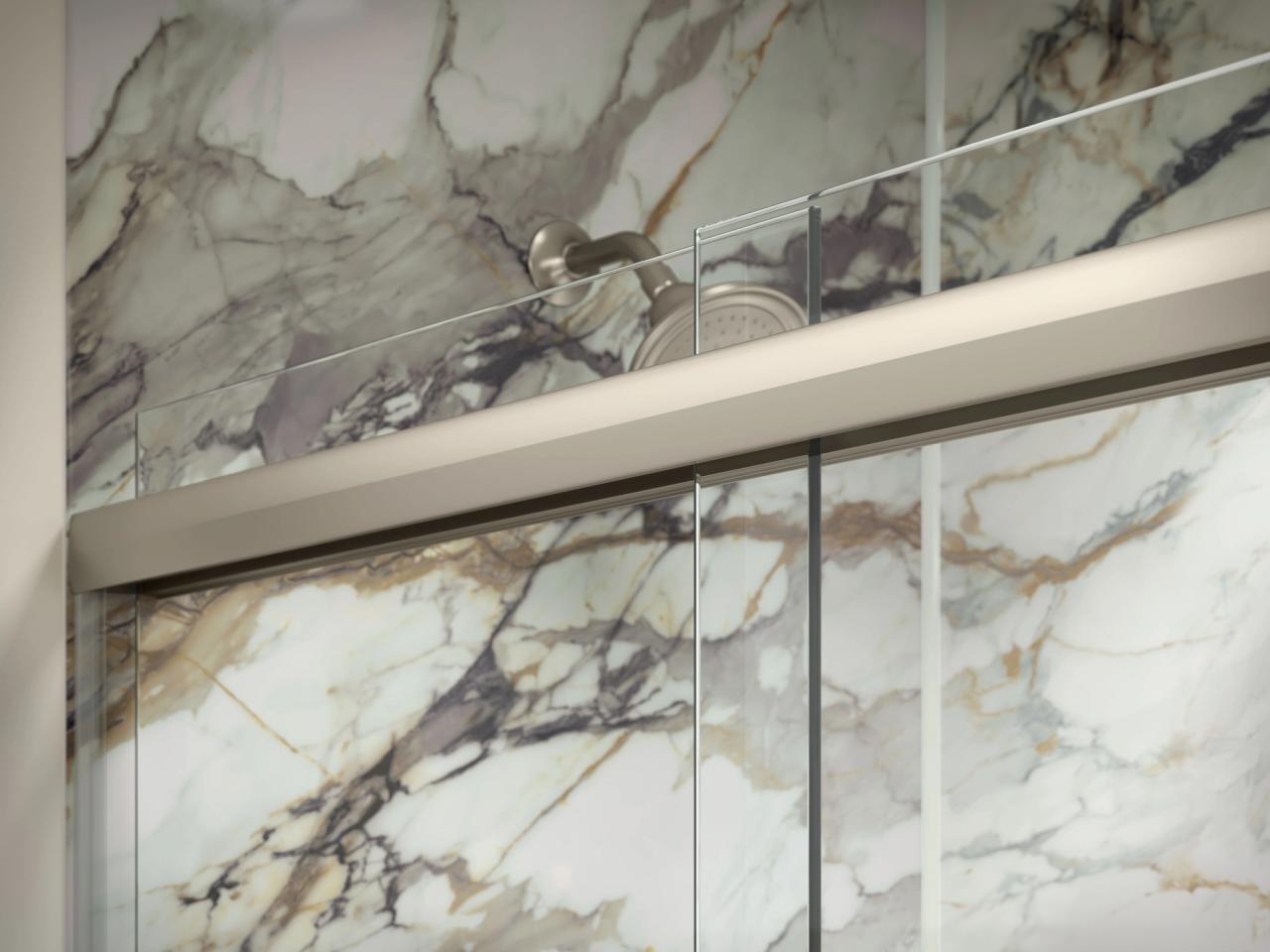 KOHLER LuxStone shower enclosure and shower door