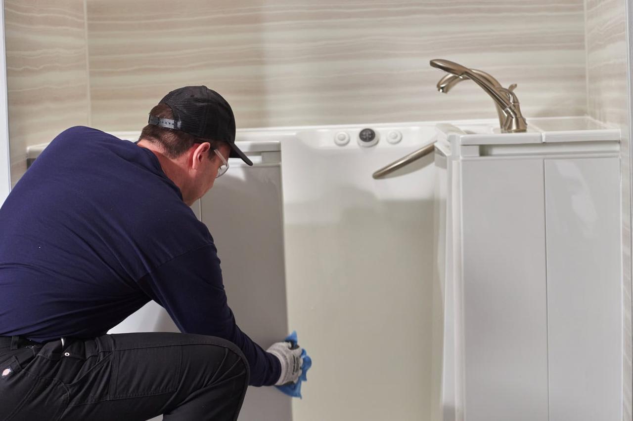 contractor installing walk-in tub