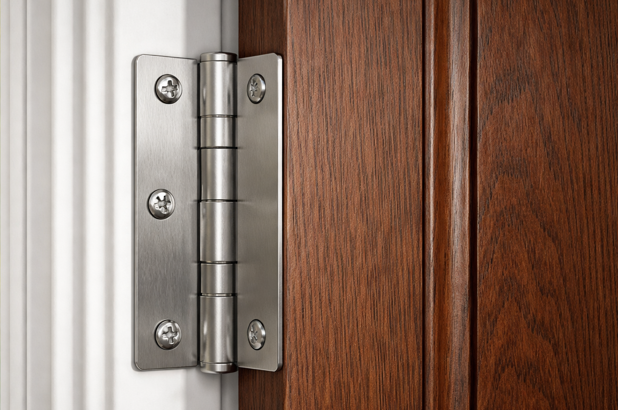 Zoom-in of door jamb hinge