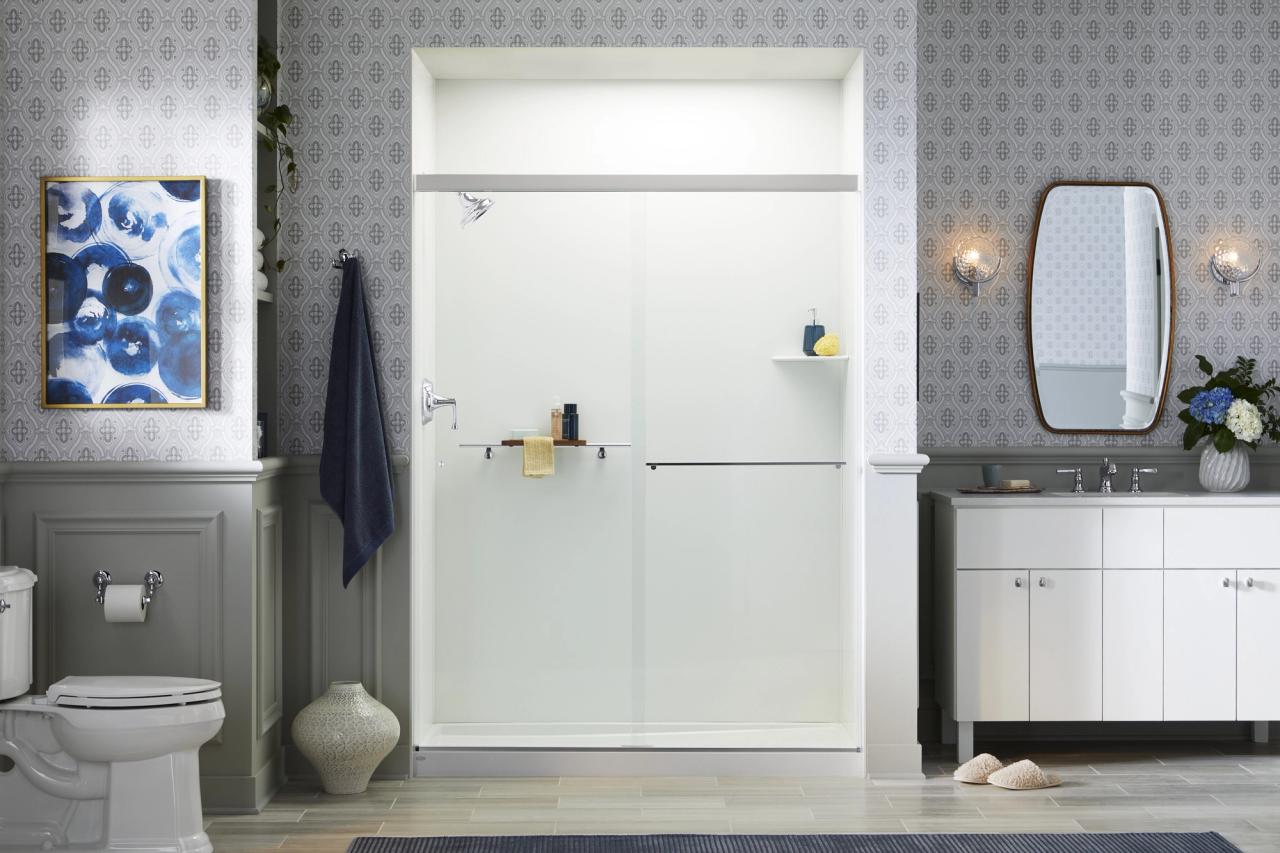 White KOHLER LuxStone shower