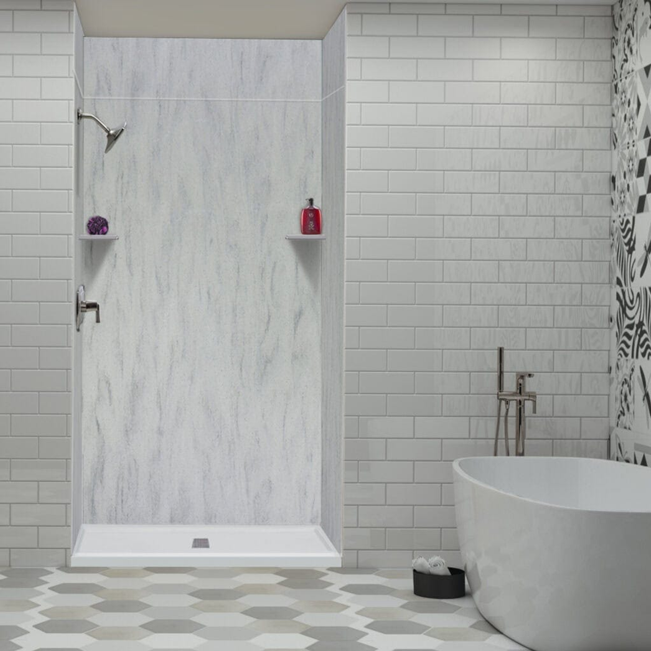 shower surround installed on a tiled wall