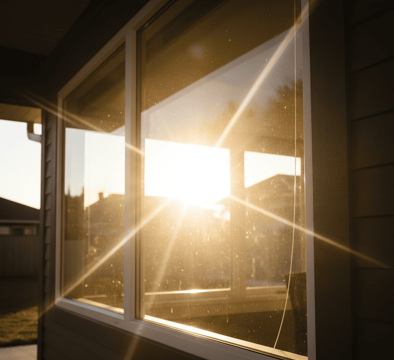 sun glaring on a window