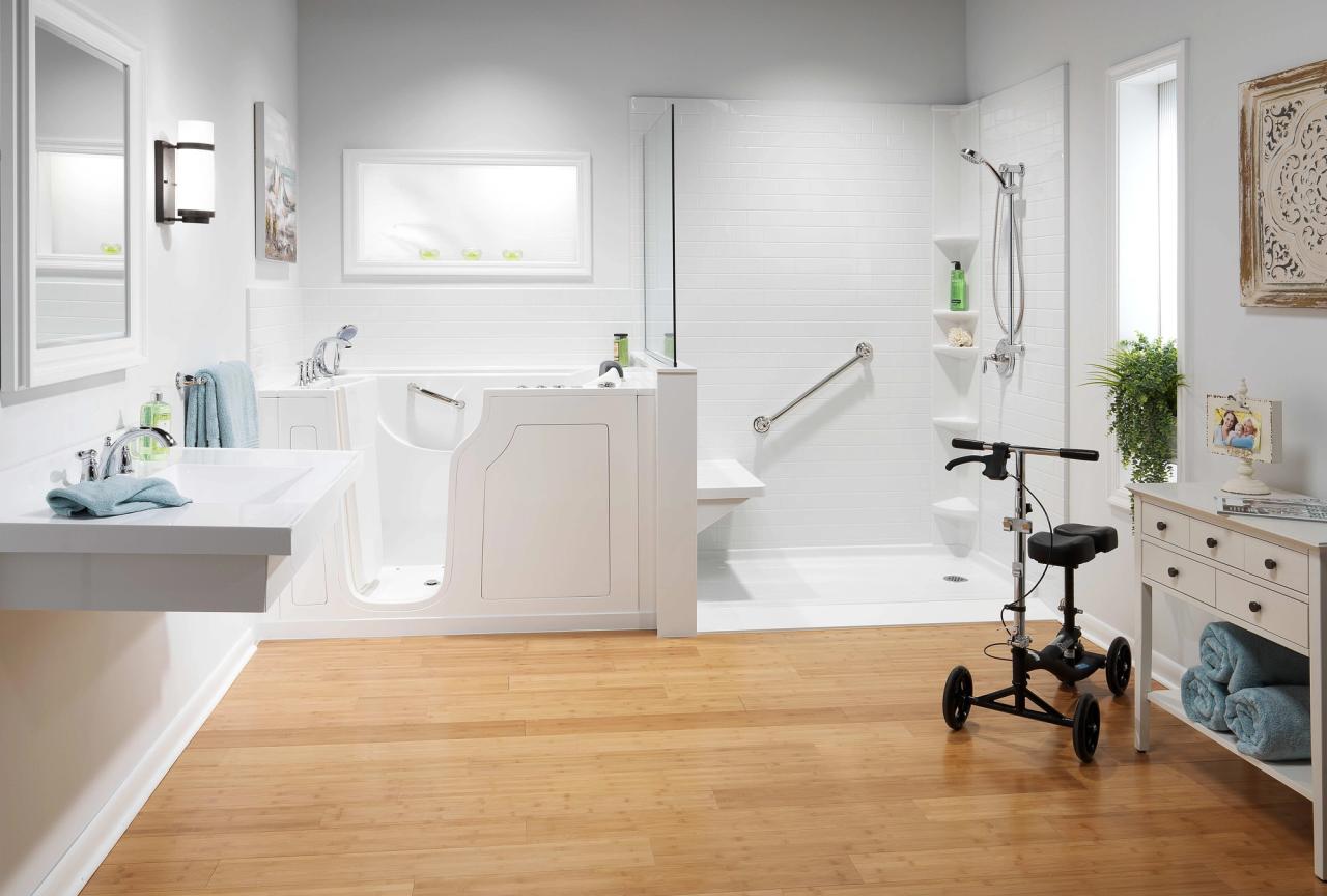 walk-in tub next to a walk-in shower