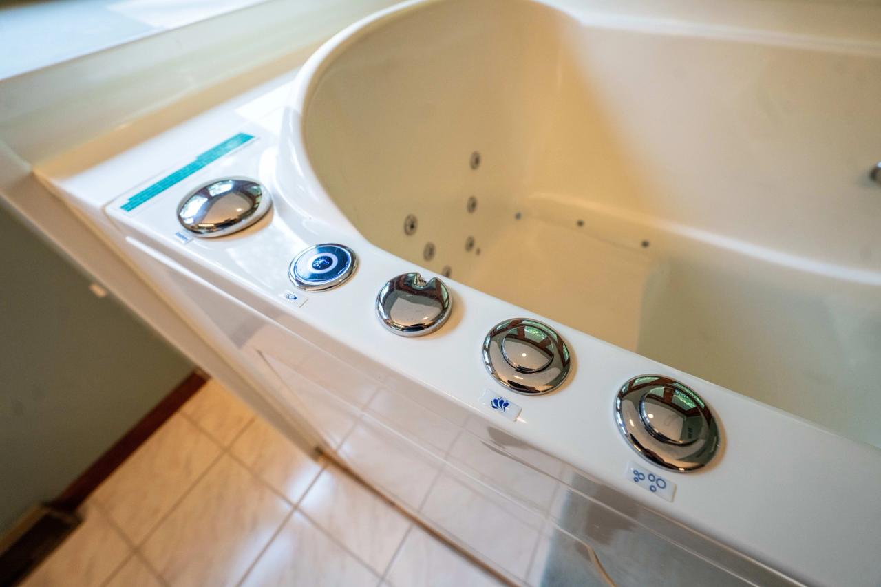Close-up of walk-in tub features
