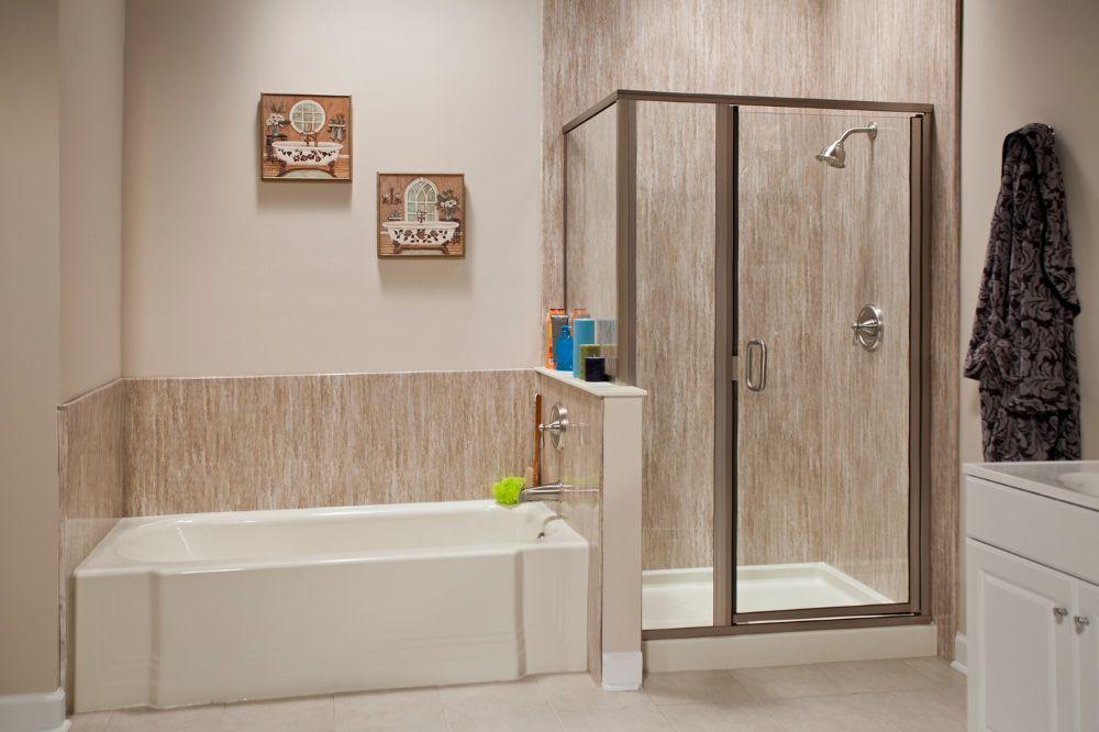 Tub next to a shower