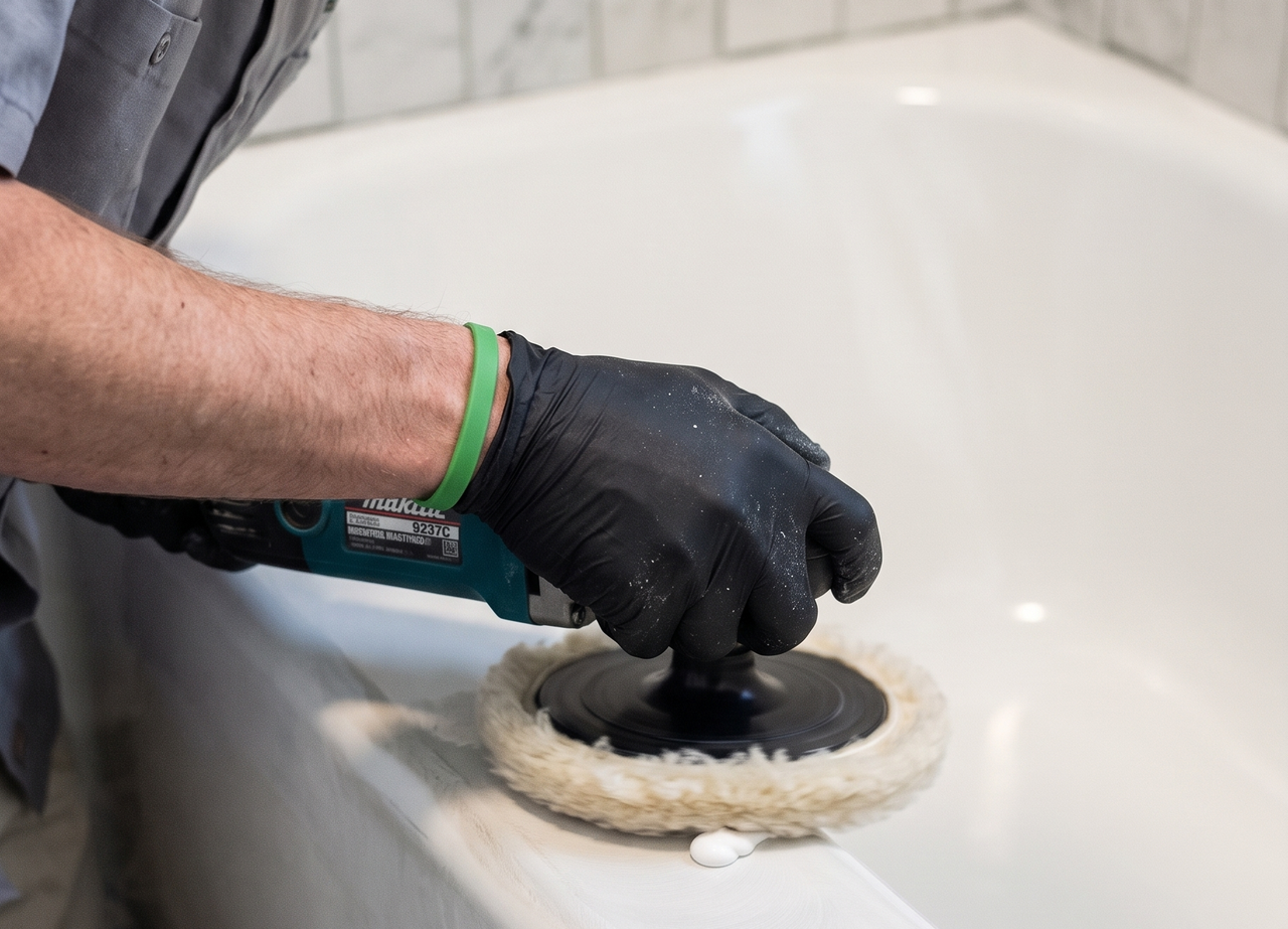 close-up of resurfacing a tub