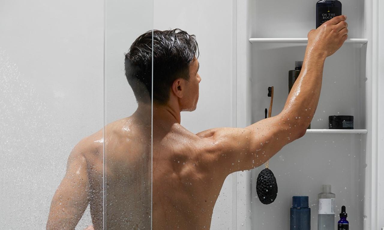 man taking a shower