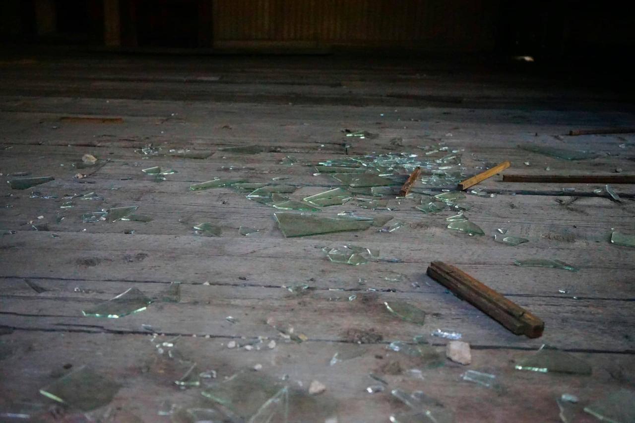 broken glass on floor