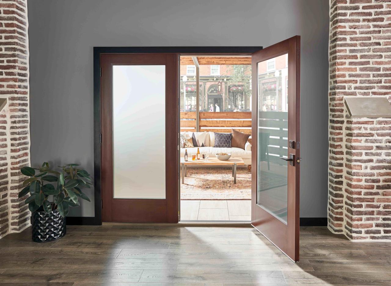 Open front door with glass panes