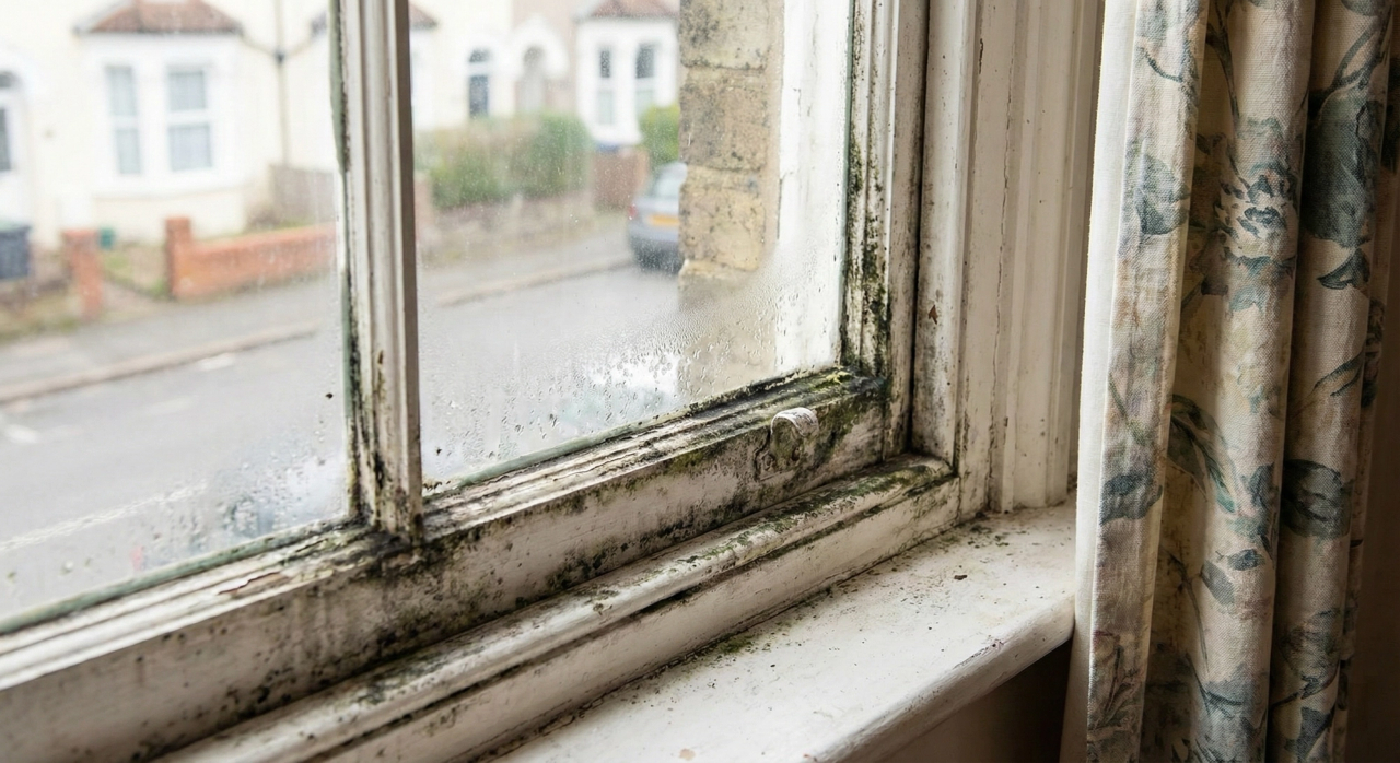 Moldy window with moisture intrusion