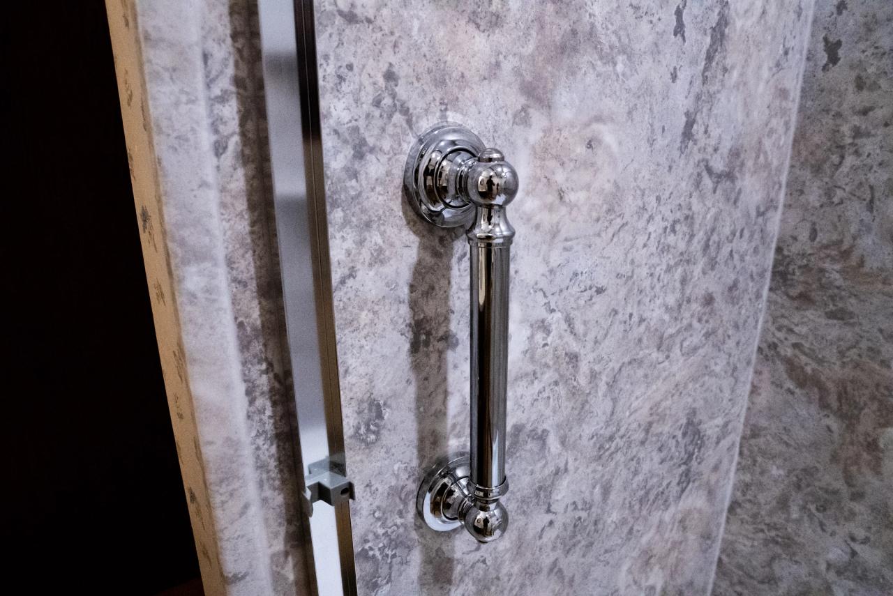 vertical grab bar in walk-in shower