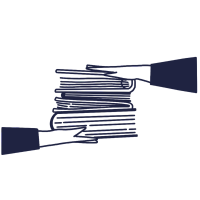 Hand supporting a stack of books