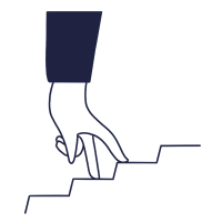 Hand with two fingers acting as legs climbing up stairs