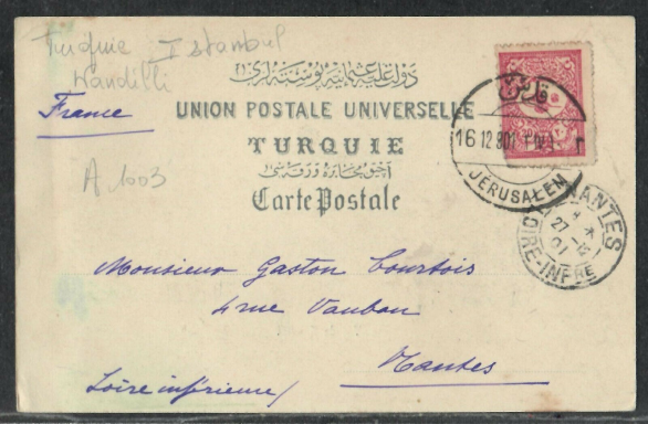 Mail from Jerusalem to Türkiye with Palestinian stamp