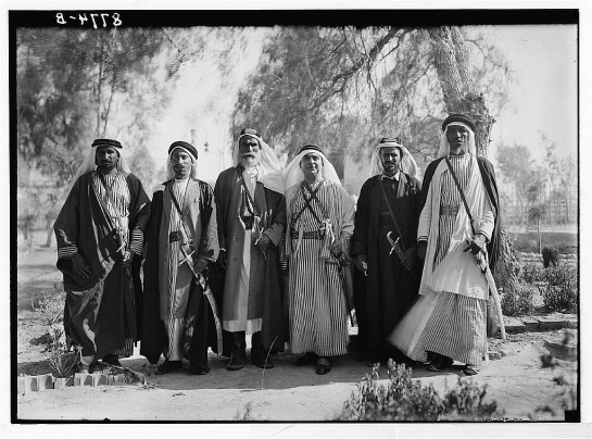 Aref al-Aref with heads of Beir al'Sab's (Beersheba's) tribes when he was the governor of Beir al'Sab district during the British Occupation.