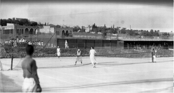 Women playing tennis in a sports club in Katamon in Jerusalem. 1930.