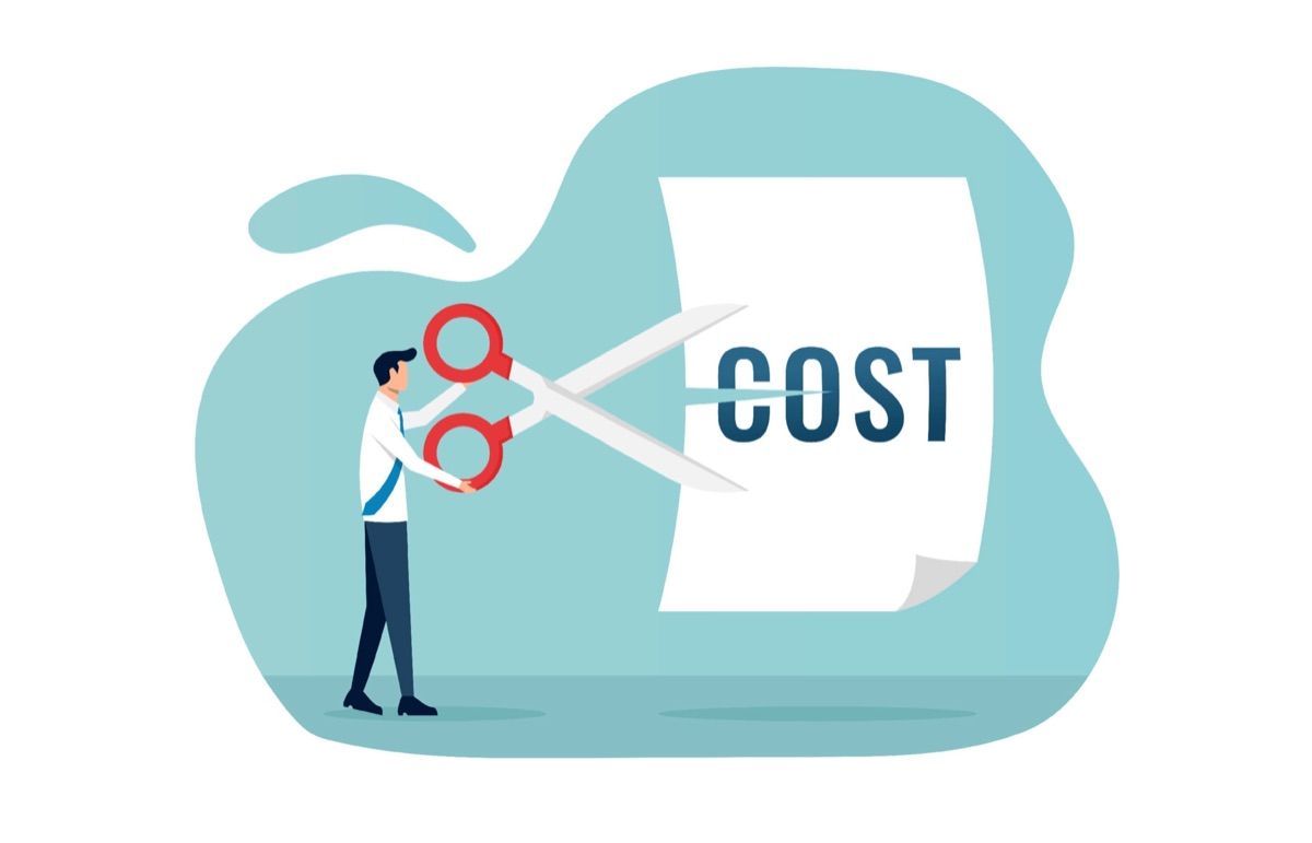 Businessman cutting cost cost reduction cost cutting and efficiency concept illustration vector
