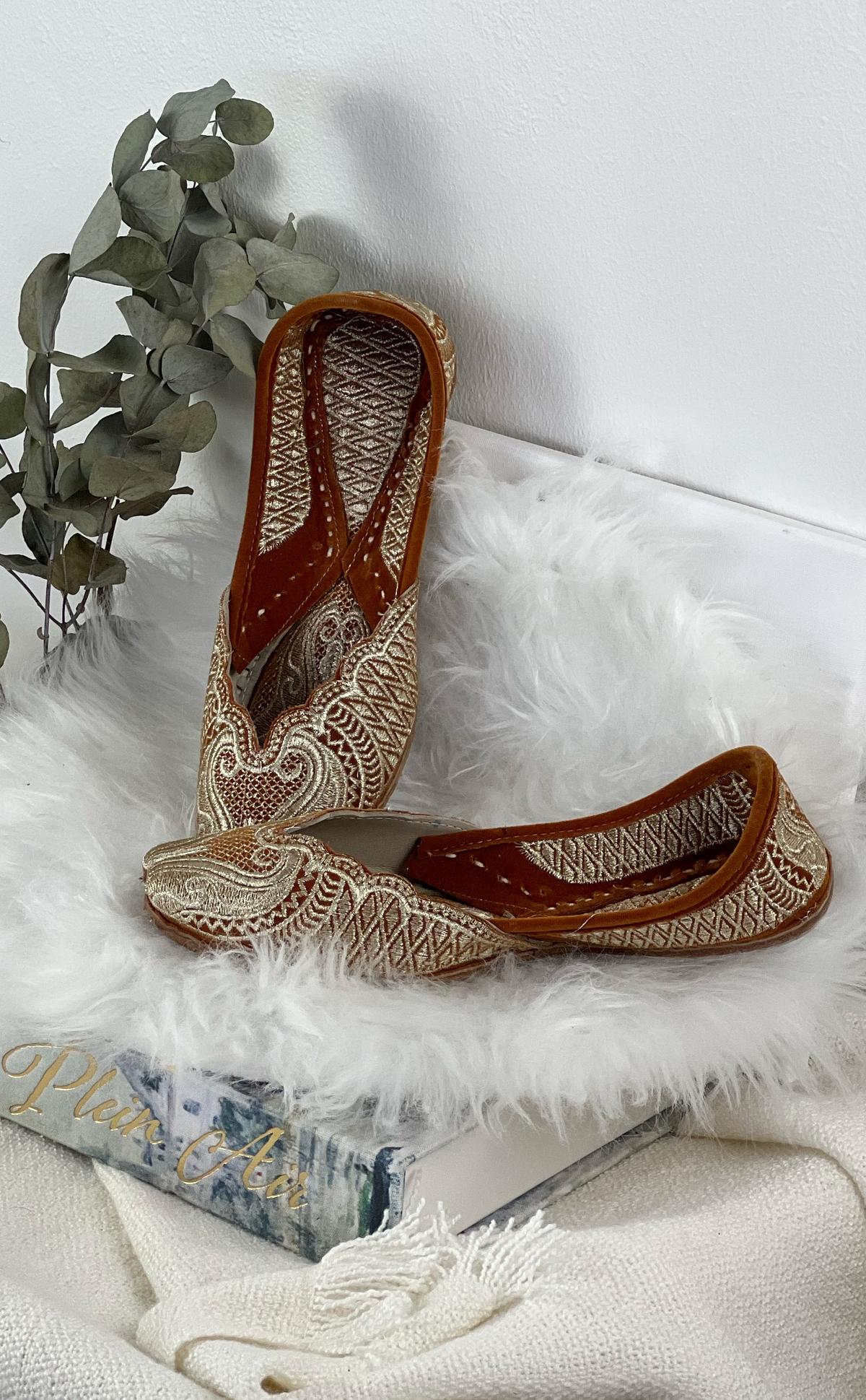 Intricate Gold Brown Slippers