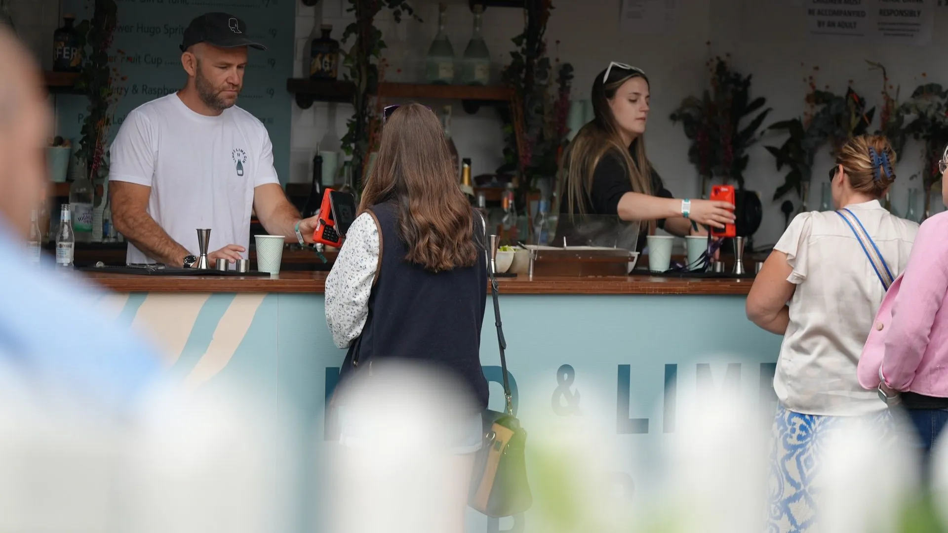Festival bar service with dual terminals