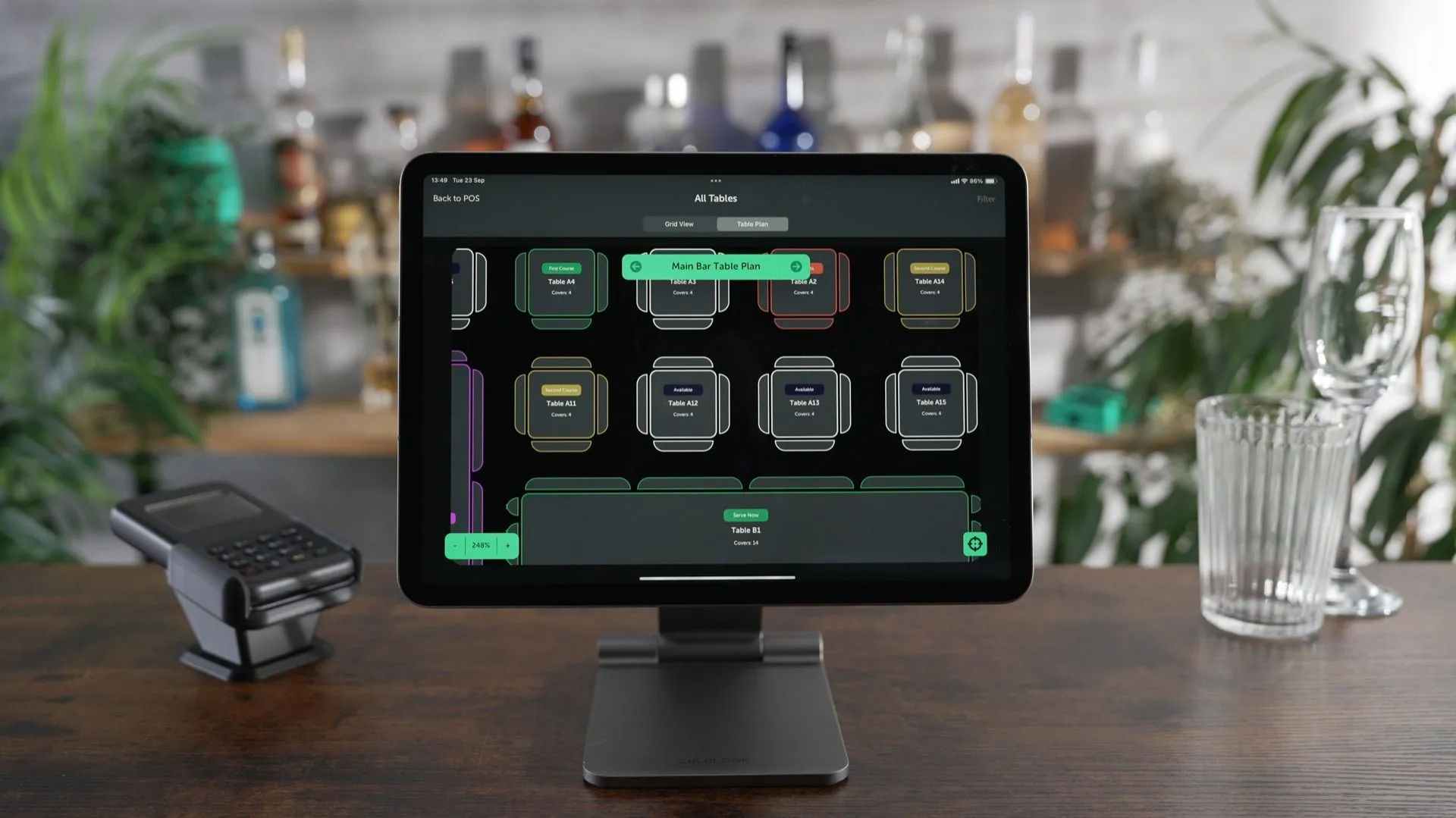 Table service, tabs, and coursing built in.