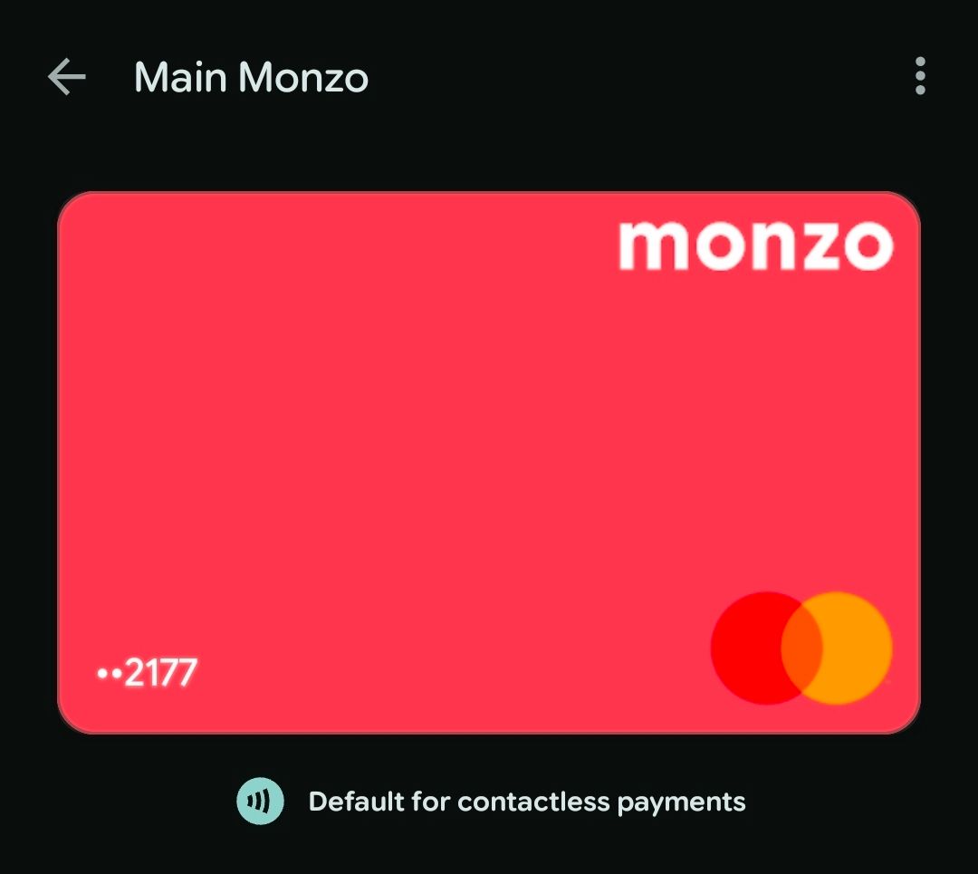 Google Wallet card view with menu button
