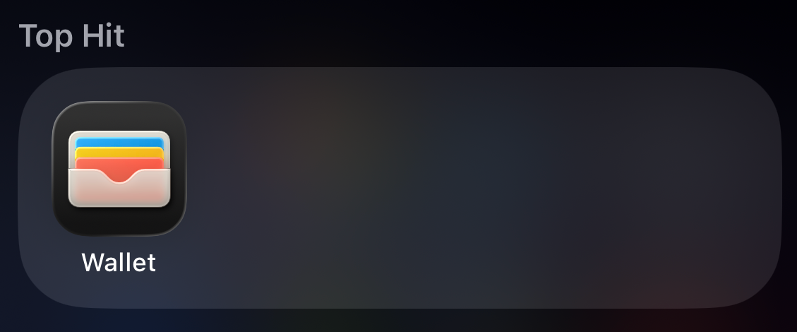 iPhone search showing Wallet app