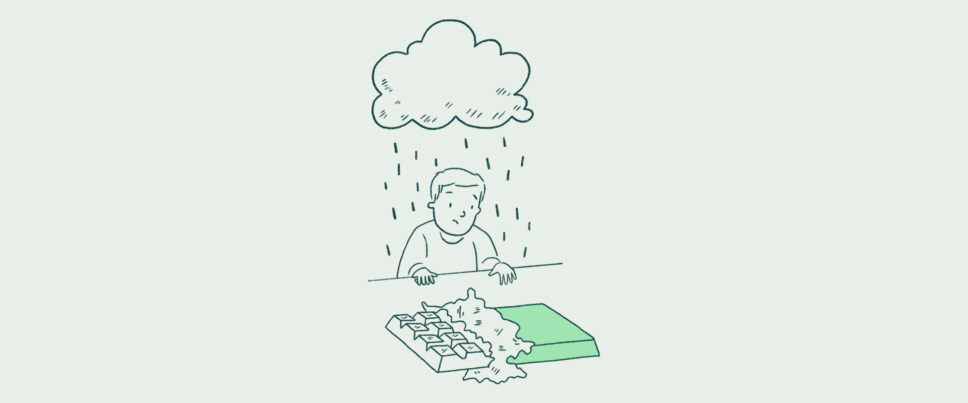 cartoon drawing man raincloud chocolate