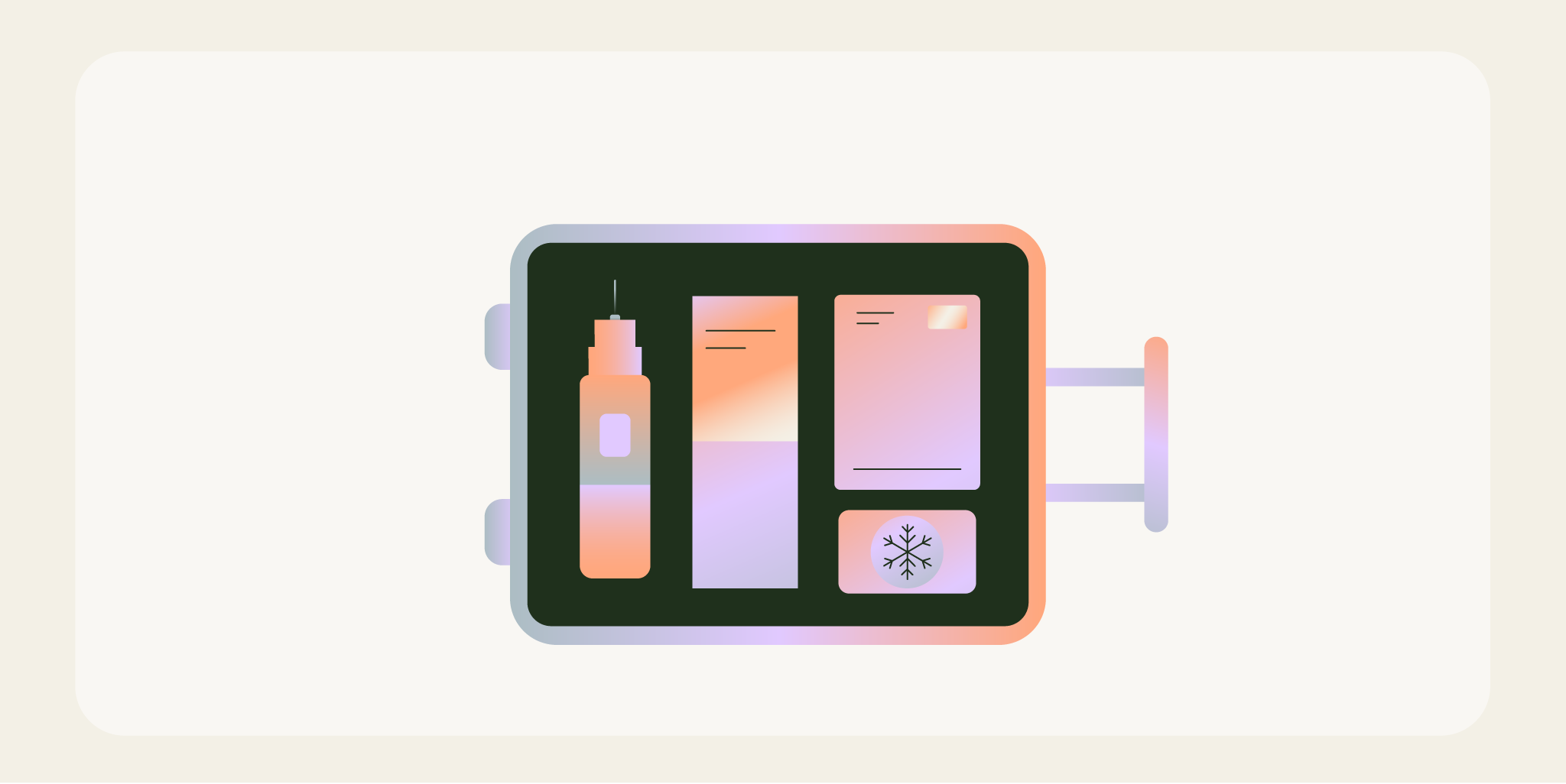 Illustration showing how to travel with Mounjaro, including safe storage, packaging, and keeping the injection cool while on the move.