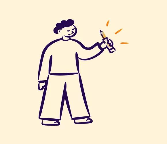 Illustration of a men holding a medical injection pen, symbolising weight loss treatment options for men.