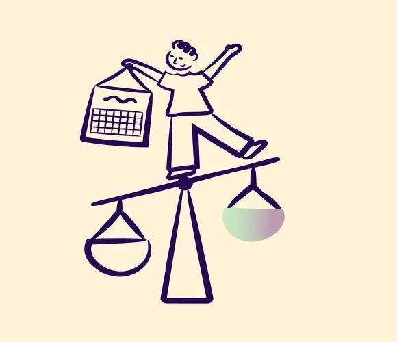 Illustration of a person balancing on a scale while holding a calendar, symbolising week-by-week progress with Wegovy.