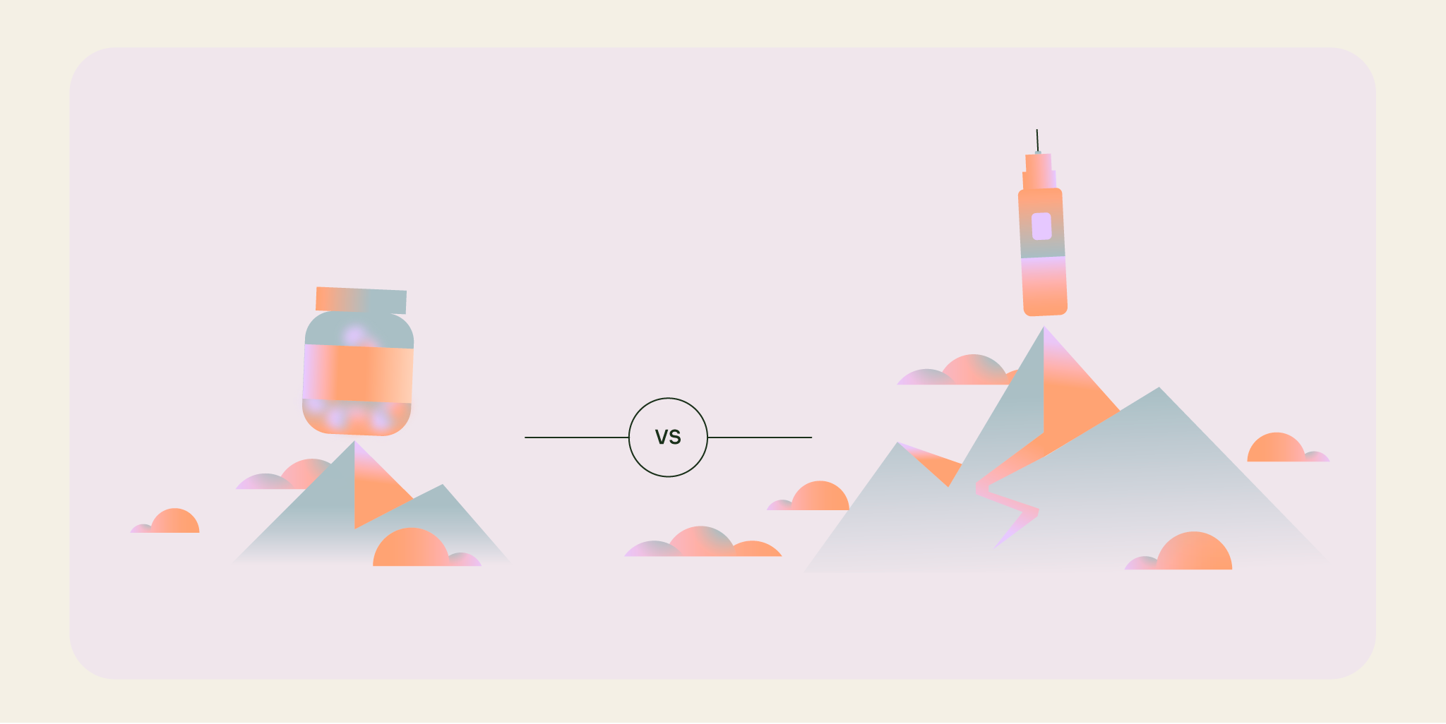 Illustration comparing weight-loss injections and pills, showing different treatment options and their relative outcomes.