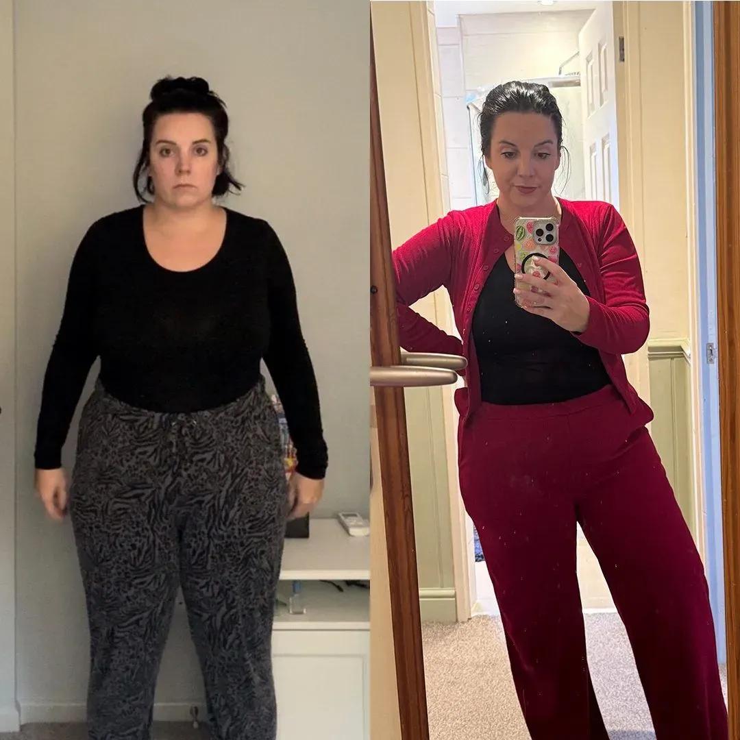 Nicola showing her 12kg weight loss results, 5 months after being on Mounjaro through Voy.