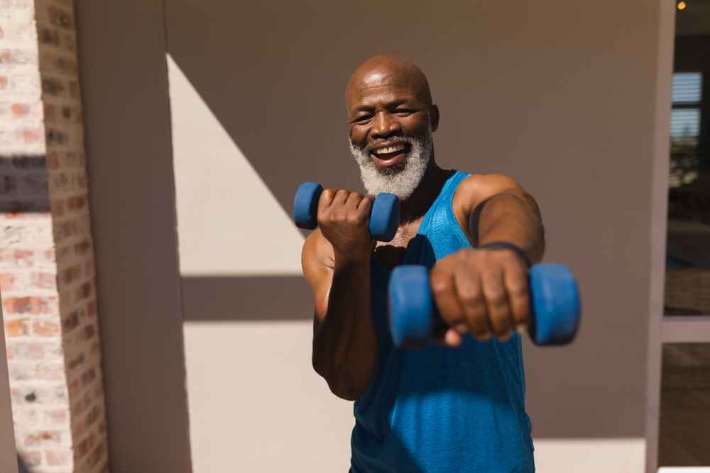 man white beard exercising 