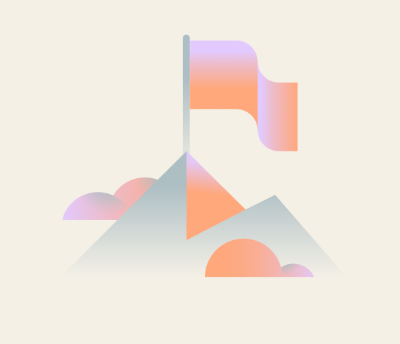 Illustration of a person celebrating on top of a mountain, symbolising achievement and motivation.