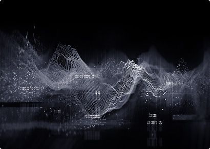 Abstract data visualization with glowing waveforms on dark background